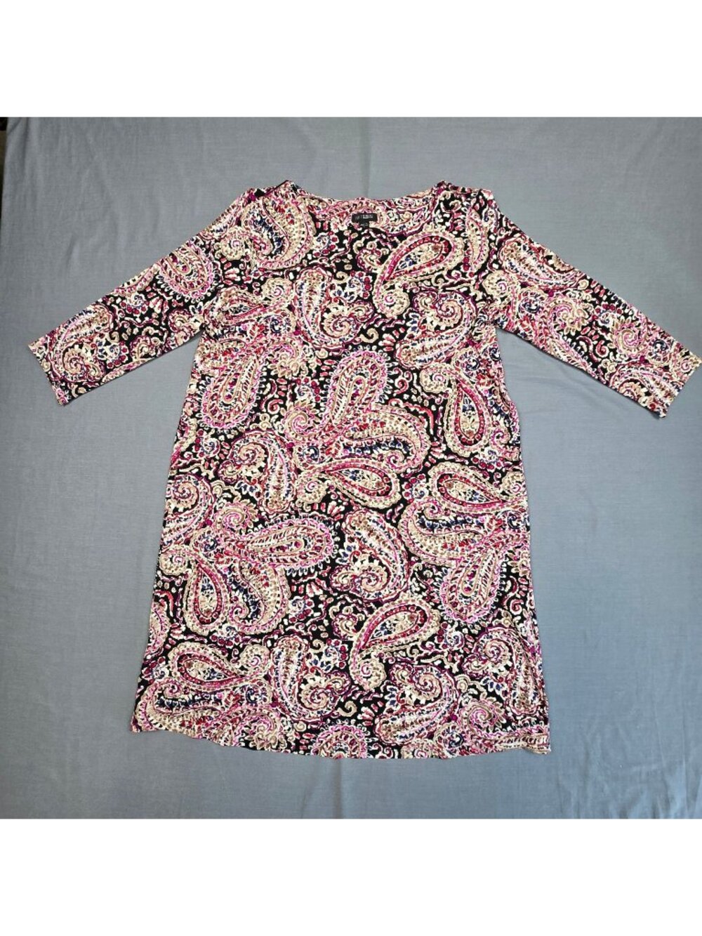 J Jill Petite Small PS Dress Paisley Print Multicolor 3/4 Sleeve Knit Stretch